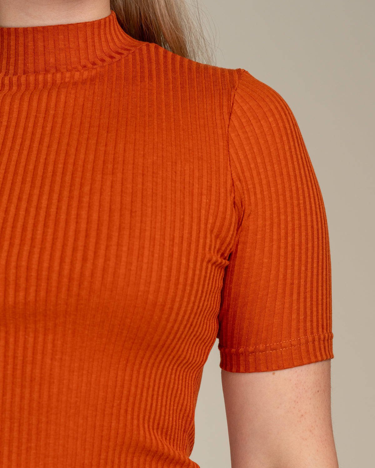 Geripptes T-Shirt, gebranntes Orange
