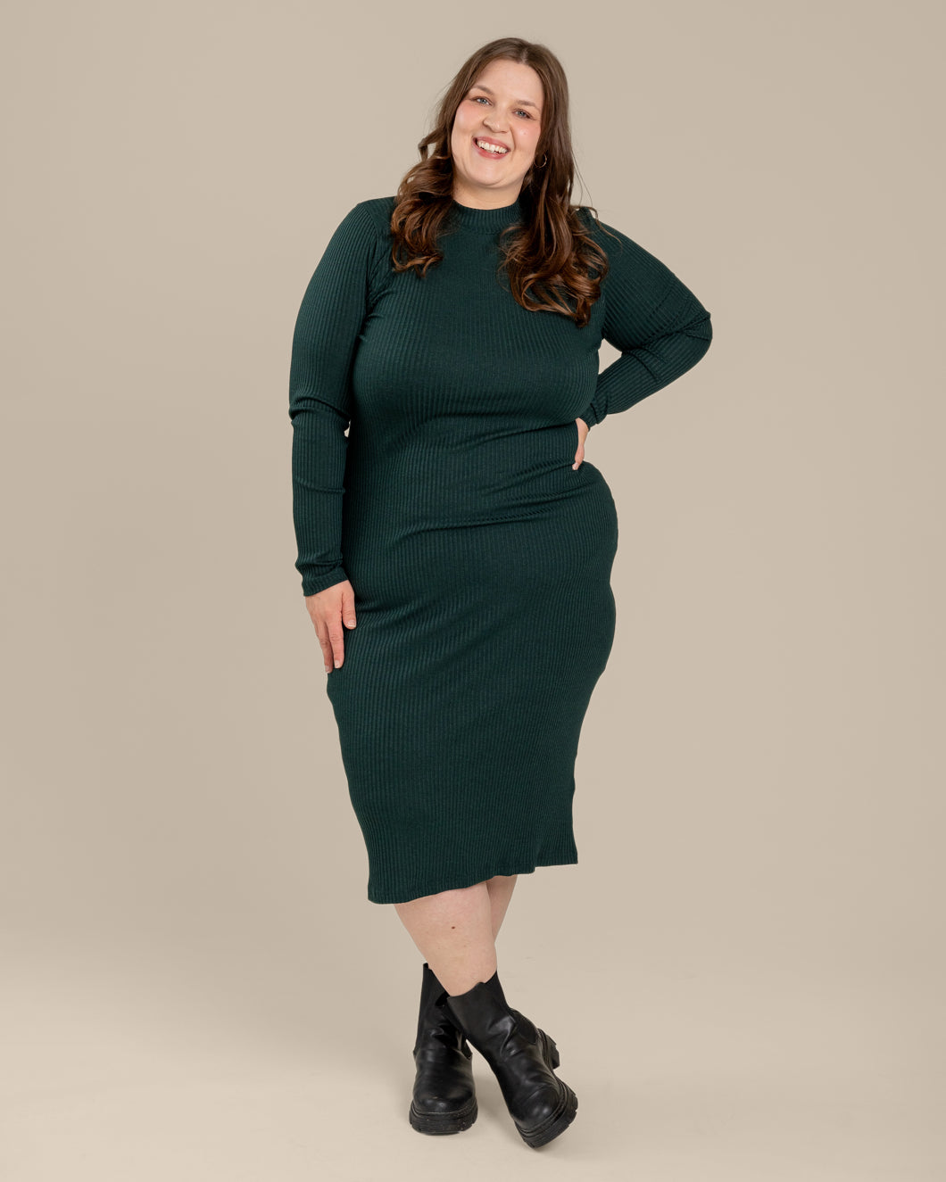 Ribbed dress, deep green