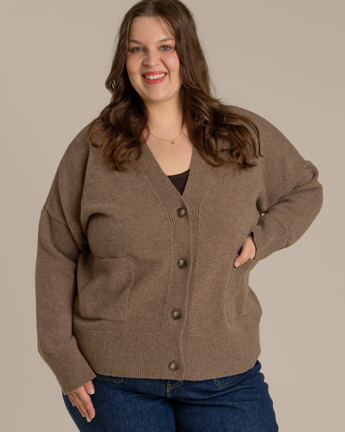 Kaste Strickjacke, mittelbraun