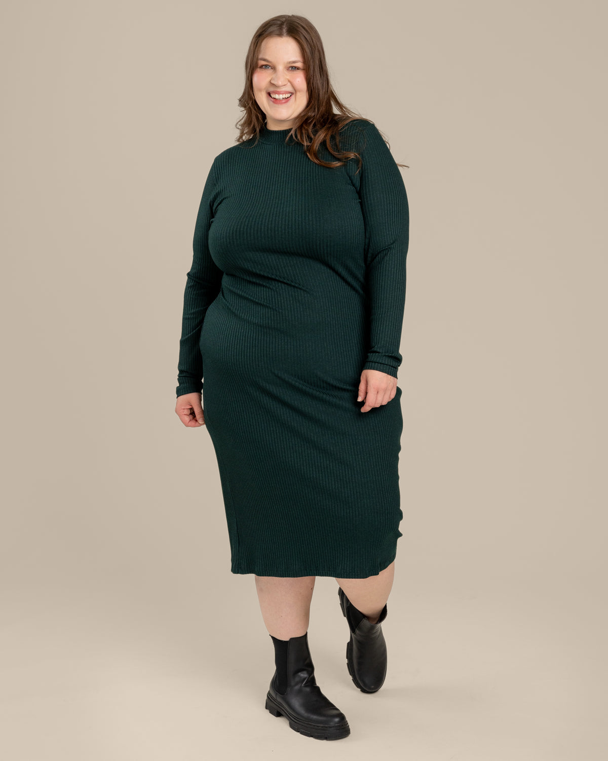 Ribbed dress, deep green